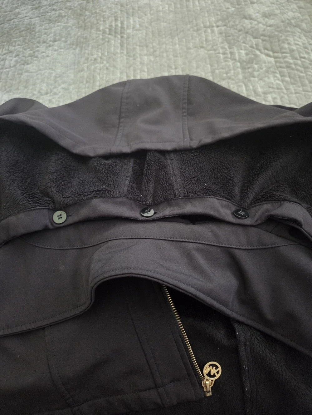 Michael Kors Black Zip-Front Pea Coat with Gold MK Accents